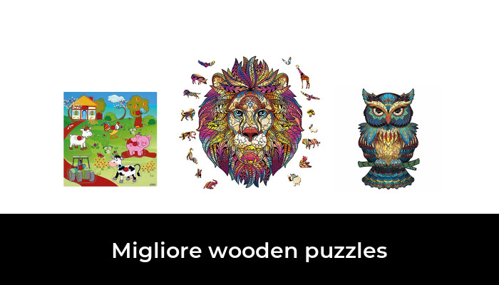 Piccolo, Leone ANIWOOD Puzzle di legno a forma di animale Contiene pezzi unici di animali Coperchio fustellato a grandezza naturale del puzzle